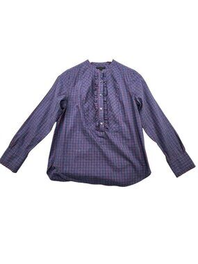 J. Crew Womens Plaid Long Sleeve Button Front Ruffle Popover Blouse Shirt Size 6